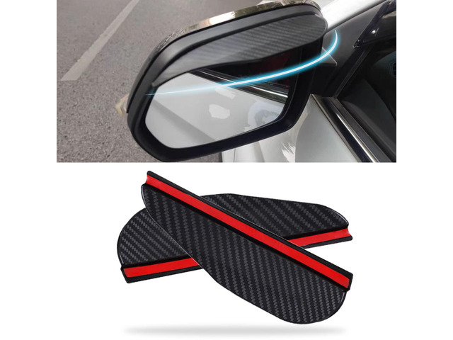 2Pcs Carbon Fiber Side Mirror Rain Visor Guard, Universal for Cars, Trucks and SUVs (Black)