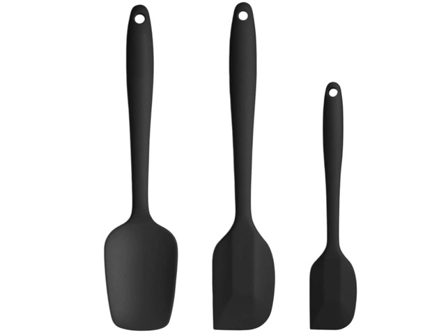 Silicone Spatula 3-Piece Set, Ergonomic Handle High Heat-Resistant Spatulas, Non-Stick Rubber Spatulas with Stainless Steel Core, Black