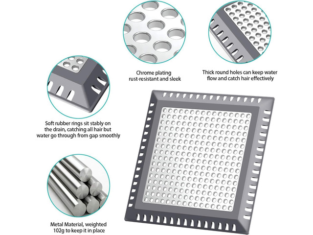 Shower Drain Hair Catcher/Drain Strainer/Shower Drain Cover for Bathroom Floor Drain, Stainless Steel and Silicone (Patented Product) (Pack of 2)