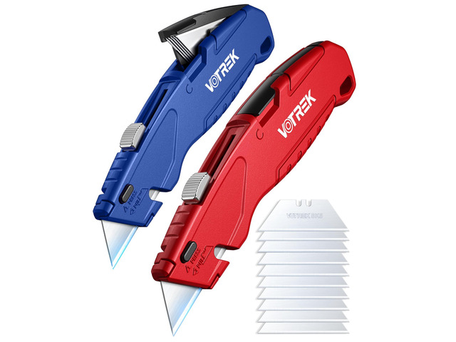 Box Cutter, Paper Cutter with Extra Blades, Metal Utility Knife Built-In Storage Tool-Free Quick Blade Change Package Opener Cuts Cardstock Gift...