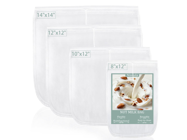 4PCS Nut Milk Bag, Food Grade Nylon Cheese Cloth Bag, Straining Reusable Fine Mesh Strainer for Tea, Yogurt, Juice, Cheese, Soup, Herbs, Vegetable...