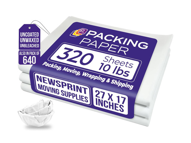 White Bulk Packing Paper 320 sheets 27' x 17' 10 lb Sheets for Moving - Newsprint Paper - Must Have in Your Moving Supplies Newsprint...