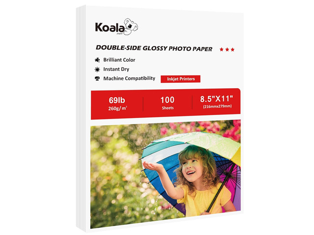 Double Sided Thick Glossy Photo Paper 8.5x11 Inch 69LB 100 Sheets Heavyweight Cardstock Paper Compatible with Inkjet Printer and Dye Ink 260gsm