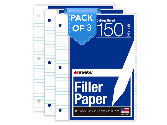 Notebook Paper Bulk Wholesale Available 3 Pack Notebook Paper College Ruled 3-Hole Punched Loose Leaf Paper 8x10.5 Filler Paper for 3-Ring Binder,...