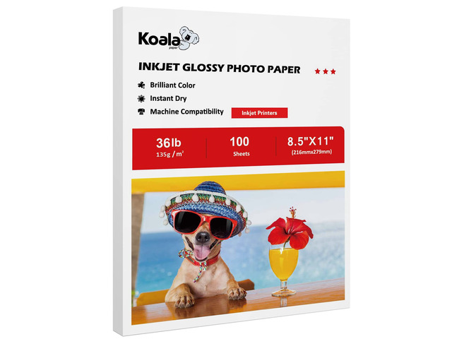 Glossy Thin Inkjet Printer Paper 8.5x11 Inches 100 Sheets 36LB for DIY Chip Bag and Print Brochure Flyer for Inkjet Printer Use Dye Ink 135gsm