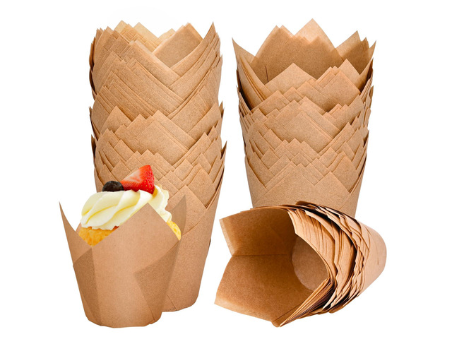 120 Counts Natural Tulip Cupcake Liners for Baking Cups, Food Grade Parchment Paper Muffin Liners Holders, Standard Tulip Cupcake Liners,...