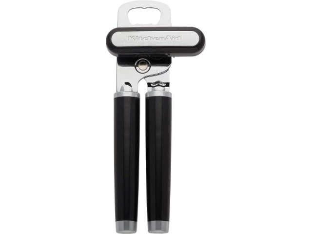 Multifunction Can Opener and Bottle Opener Easy to Use, Razor Sharp Stainless Steel Cutting Wheel, Soft Ergonomic Handles, Black