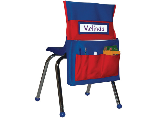 Chair Pockets for Classroom, Blue & Red, 1-Pack Durable 15x19' Chairback Buddy for Classroom Supplies, Desk Buddy Pocket Organizer with Name Tag,...
