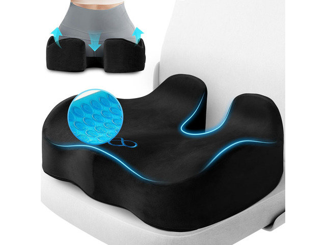 Seat Cushion, Gel Memory Foam Office Chair Cushions, (Black) Anti-Slip Back & Removable Cover, Ergonomic Tailbone Support Seat Cushion, Memory Foam...
