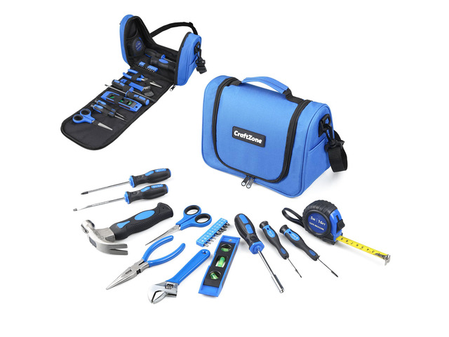 Blue Tool Set Tool Bag with Shoulder Strap Basic Tool Kit 21-Piece Basic Household Hand Tool Kit Home Repair Tool Set Bag for...