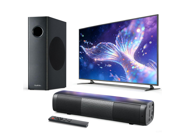 11.7' Sound Bar with Subwoofer, Deep Bass, Bluetooth/AUX/Optical 5.25' Subwoofer, 88w Peak Power, Surround Sound System, Perfect for Small TVs/PC...