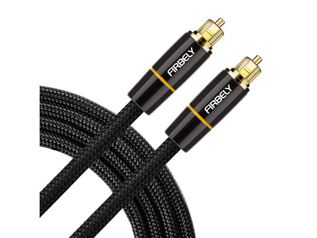 Digital Optical Audio Toslink Cable Male to Male- 24K Glod Plated Metal Connectors and Braided Jacket 15 feet