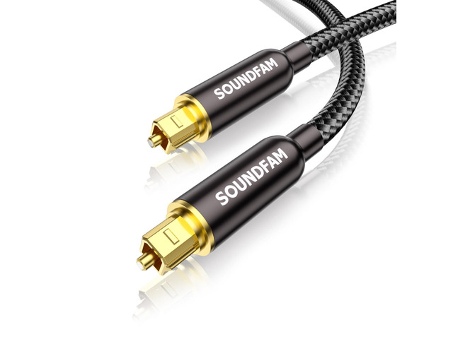 Digital Optical Audio Cable 10ft/3M- Cotton Braided Toslink Fiber Optic Cable for Sound Bar, TV, Home Theater, PS4, Blu-Ray Player & More (Black)