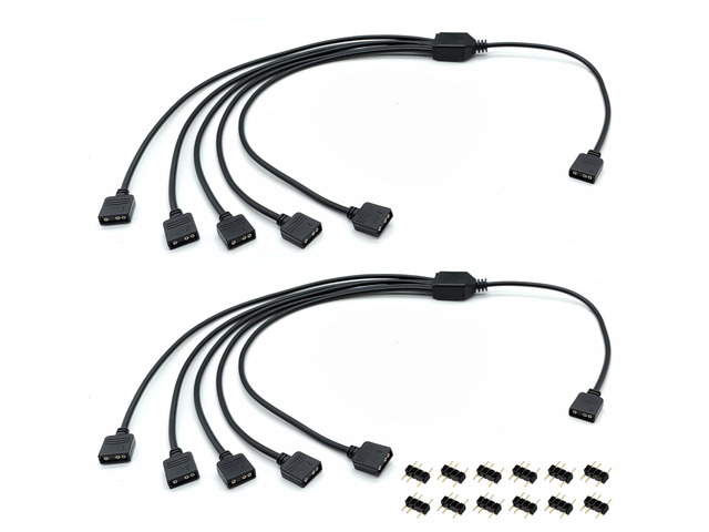 1-to-5 ARGB Splitter, 19.6in 50cm Extension Cable, 5V 3 Pin Addressable RGB for Computer Chassis CPU Cooler and 5V Fan (2 Pack)