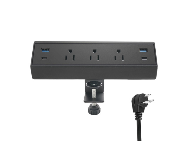 Desk Clamp Power Strip with USB C 40W Fast Charge 4 USB Ports 3 AC Outlets (Black)