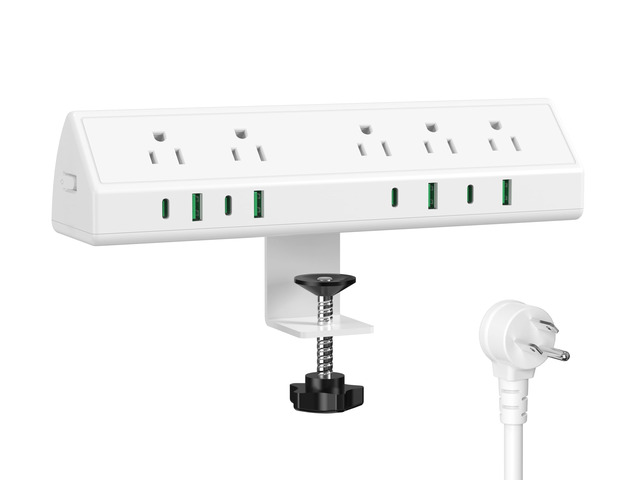 Desk Clamp Power Strip USB C 45W,8 USB,10FT Cable,White 4 USB-C,Edge Mount,1875W Extension Cord,15A Switch,ETL Listed,Office,Gaming,Dorm