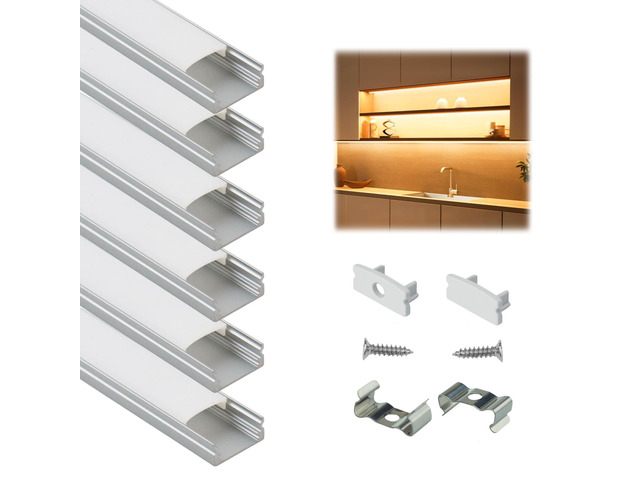 6Pack 3.3FT/1M LED Channel Aluminum U Shape Silver LED Strip Diffuser Channel with Milky White Cover Easy Installation U1SW WW 1M Fits LED Strips...