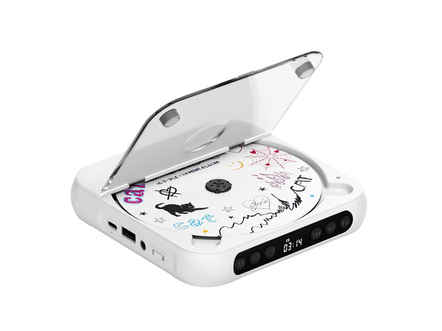 CD Player Portable with Stereo Speakers, Rechargeable Portable Player with Bluetooth for Home with Headphones, Support CD/AUX/USB,White