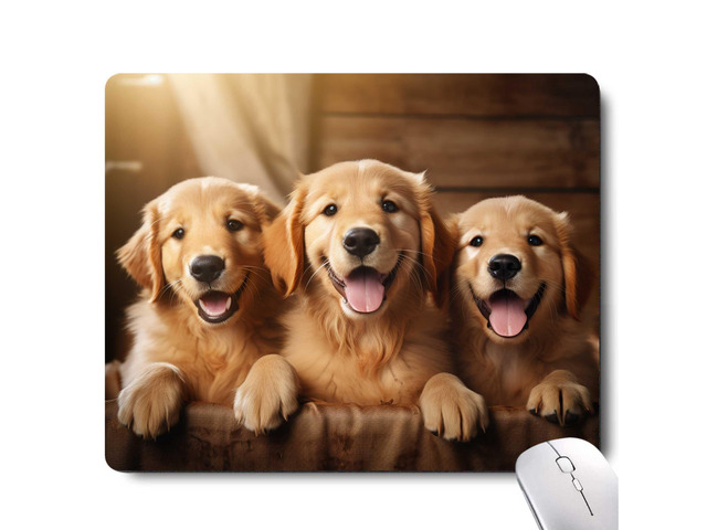 Cute Dog Mouse Pad,Three Adorable Golden Retrievers Healing Smiles That Blend Seamlessly with The Warmth of a Lazy Afternoon Sun Mouse Pad,...