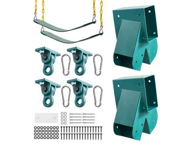 VEVOR Swing Set Brackets, Heavy-Duty A-frame Set Hardware, with 2 A-Frame Swing Brackets & 2 Seats & 4 Hangers, for Playground Backyard Park...