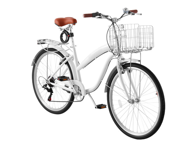VEVOR Women Bike, 26 in Beach Cruiser Bike, 7-Speed Adult City Bicycle with Carbon Steel Frame, 330 lbs Capacity, Basket, Rear Rack & Dual...