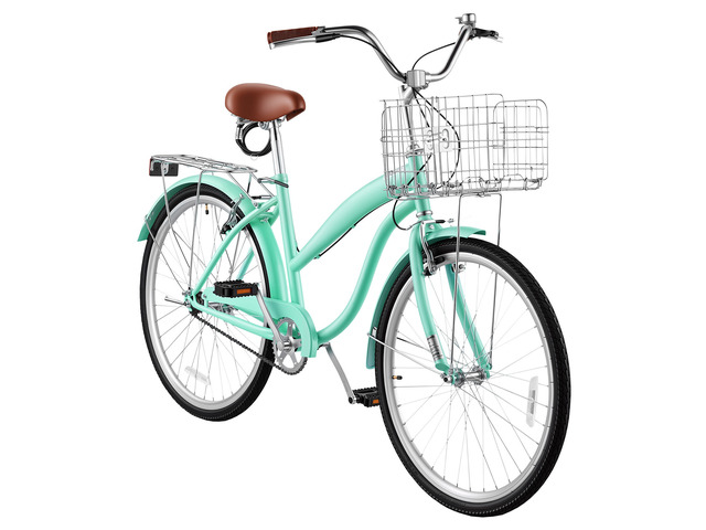 VEVOR Women Bike, 26 in Beach Cruiser Bike, Single-Speed Adult City Bicycle with Steel Frame, 330 lbs Capacity, Basket, Rear Rack & Dual V-Brakes,...