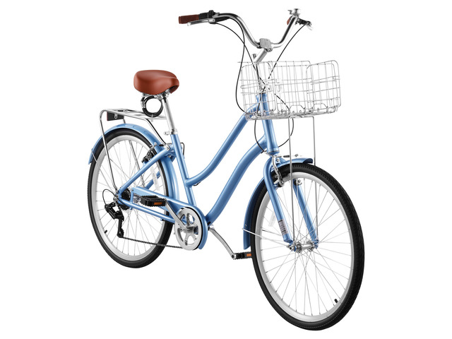 VEVOR Women Bike, 26 in Beach Cruiser Bike, 7-Speed Adult City Bicycle with Aluminum Alloy Frame, 330 lbs Capacity, Basket, Rear Rack & Dual...