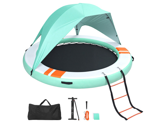 VEVOR Inflatable Floating Dock, 8 FT Round Inflatable Dock Platform, Non-Slip Water Floating Mat with Portable Carrying Bag & Detachable Ladder,...