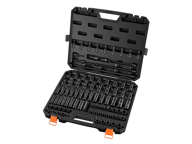 VEVOR Impact Socket Set, 3/8' Drive, 90-Piece Socket Set, 6 Point Sockets, SAE 1/4'-3/4' and Metric 6-19 mm, Easy to Identify, with Adapters,...
