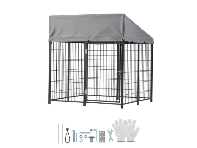 VEVOR Outdoor Dog Kennel, 3.67 x 3.78 x 4.1 ft Large Dog Kennel with Secure Lock, Outside Dogs Enclosures with UV-Resistant & Waterproof Roof...