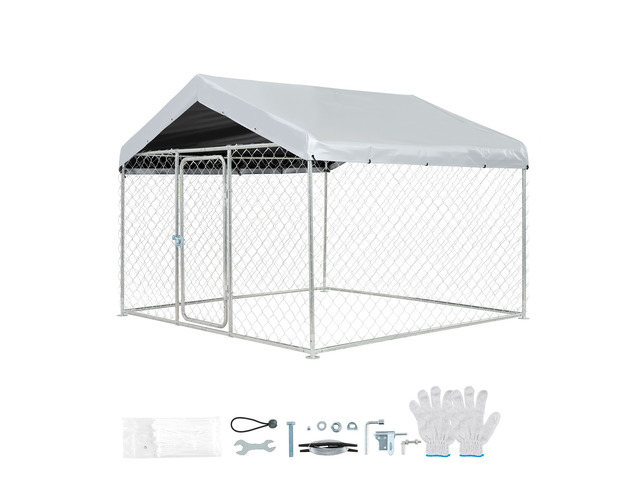 VEVOR Outdoor Dog Kennel, 6.56 x 6.56 x 5.25 ft Large Dog Kennel with Secure Lock, Outside Dogs Enclosures with UV-Resistant & Waterproof Roof...