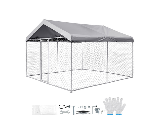 VEVOR Outdoor Dog Kennel, 9.84 x 9.84 x 7.05 ft Large Dog Kennel with Secure Lock, Outside Dogs Enclosures with UV-Resistant & Waterproof Roof...
