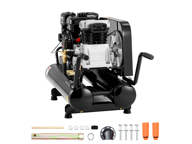 VEVOR 9 Gallon Twin-Tank Gas Powered Air Compressor, 6.5HP 9CFM Gas Driven Air Compressor Tank on Wheel, Max 115PSI Piston Pump Air-Compressed...