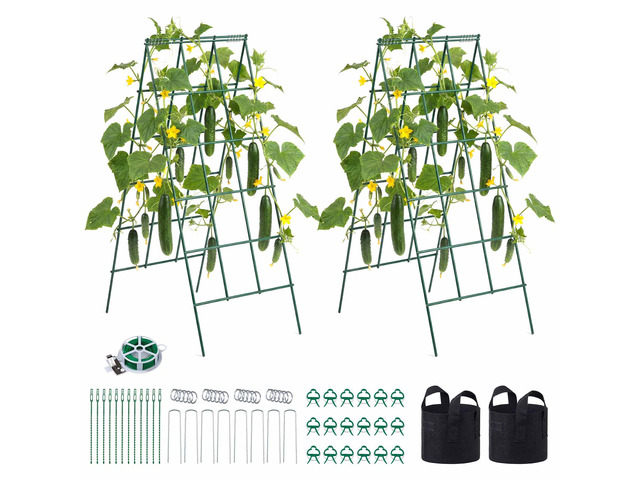 VEVOR Cucumber Trellis 4 Pack, A-Frame Garden Trellises for Raised Bed, Metal Rustproof Coating Plant Support for Vine, Climbing Plants, Peas,...