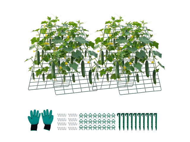 VEVOR Cucumber Trellis 4 Pack, A-Frame Garden Trellises for Raised Bed, Metal Rustproof Coating Plant Support for Vine, Climbing Plants, Peas,...