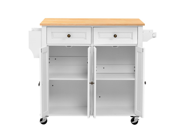 VEVOR Kitchen Island Cart with Storage, 43.58 in Wide Mobile Rolling Storage Island on Swivel Wheels, with 2 Drawers, Storage Cabinet, Drop Leaf,...