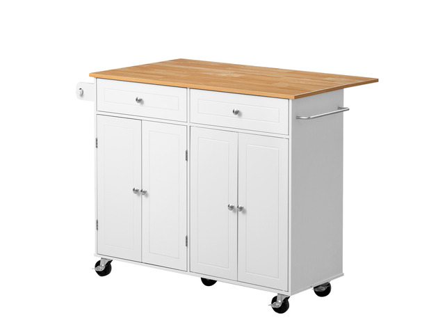 VEVOR Kitchen Island Cart with Storage, 47.64 in Wide Mobile Rolling Storage Island on Swivel Wheels, with 2 Drawers, Storage Cabinet, Drop Leaf,...