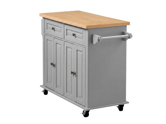 VEVOR Kitchen Island Cart with Storage, 43.7 in Wide Mobile Rolling Storage Island on Swivel Wheels, with 2 Drawers, Storage Cabinet, Spice/Towel...