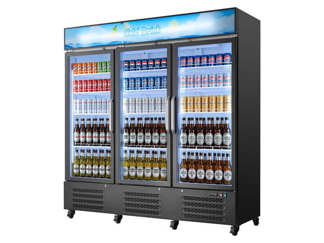 VEVOR Commercial Merchandiser Refrigerator, 54.3 Cu. Ft / 1538L Upright Beverage Cooler, 3 Glass Door Display Refrigerator with Customizable...