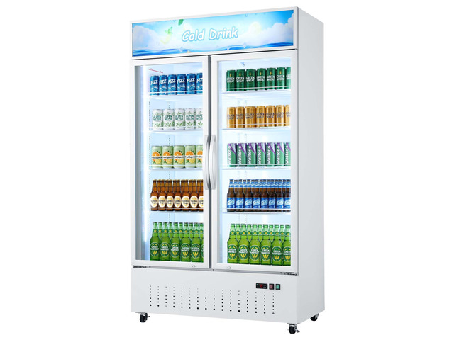 VEVOR Commercial Merchandiser Refrigerator, 35.3 Cu. Ft / 1000L Upright Beverage Cooler, 2 Glass Door Display Refrigerator with Customizable...