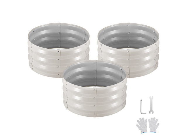 VEVOR 3 Pcs Galvanized Raised Garden Beds, 2 x 2 x 1 ft, Round Metal Planter Boxes Kit Outdoor, Bottomless Elevated Garden Boxes with Gloves,...