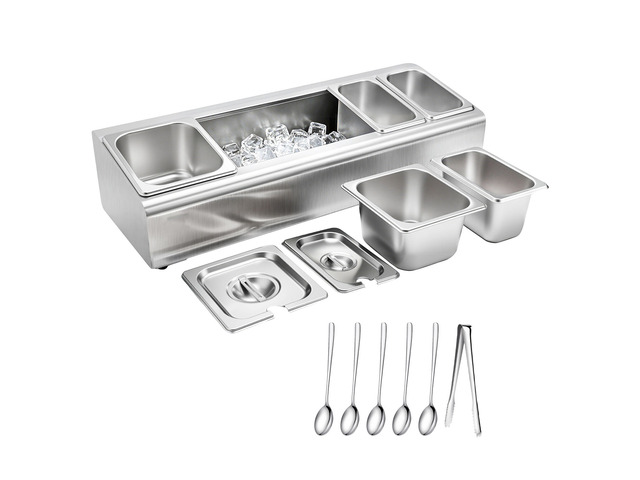 VEVOR Countertop Food Serving Display Container, Stainless Steel Food Salad Server Tray, Buffet Condiment Dispenser, Ice Cooled Rack with Separate...