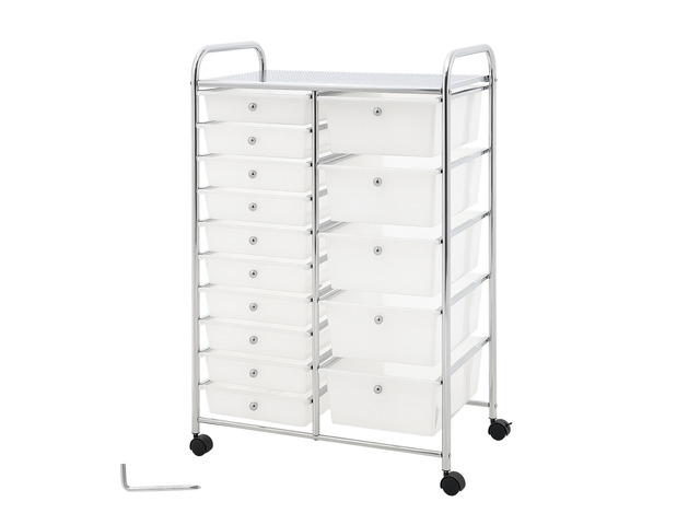 VEVOR Rolling Cart with Drawers, Double Row 15 Drawer Storage Organizer, Mobile Utility Cart with Chrome Steel Frame, Universal Casters & 2 Brakes,...