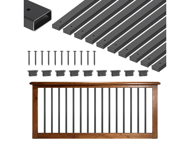 VEVOR 61 Pack Deck Balusters, 36 in Galvanized Steel Railing Spindles, Hollow Rectangle Metal Decking Stair Balusters with Pre-Drilled Hole, End...