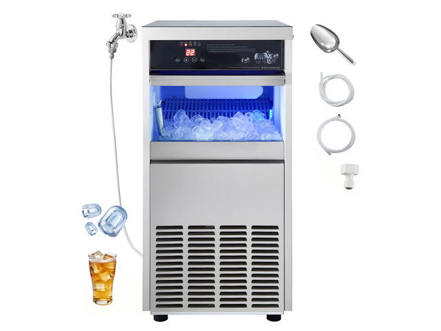 VEVOR Commercial Ice Maker Machine, 100 lbs/24h with 30-35 lbs Storage, Built-in/Freestanding/Under Counter, Stainless Steel Ice Maker with LED...