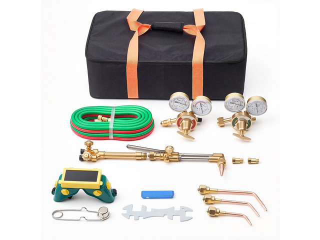 VEVOR Oxygen Acetylene Torch Kit with Check Valves, Gas Welding Cutting Torch Kit, Heavy Duty Oxy Acetylene Brazing Set with 15FT Twin-Hose, 1...