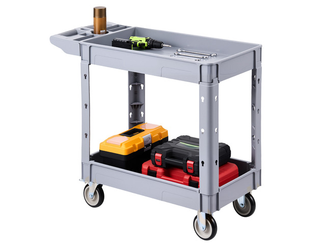 VEVOR Utility Cart, 550 lbs Capacity, 2 Tier Service Cart with 360° Swivel & Fixed Wheels (2 with Brakes), Heavy Duty Plastic Rolling with Storage...