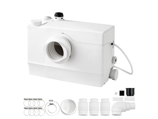 VEVOR Macerator Pump 800W 12000L/h Flow 32.8 ft/10 m Head Sewage Pump, Waste Water Disposal Upflush Machine with 4 Inlets, Macerating Toilet...