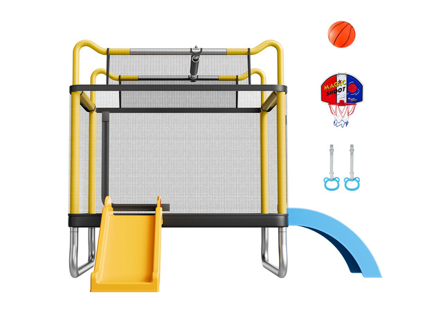 VEVOR Trampoline for Kids, Toddler Mini Trampoline, 132 lbs Capacity Indoor Outdoor Play Toys with Enclosure Net, Slide, and Ring, Easy to...