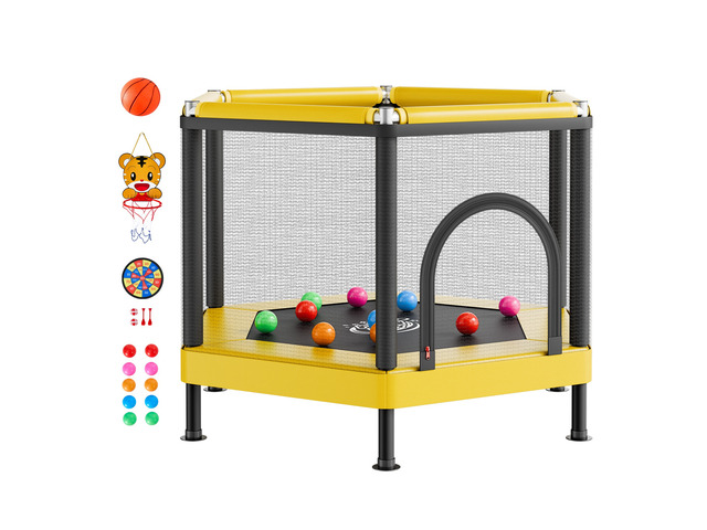 VEVOR Trampoline for Kids, Toddler Mini Trampoline, 132 lbs Capacity Indoor Outdoor Play Toys with Enclosure Net and Basketball Hoop, Easy to...